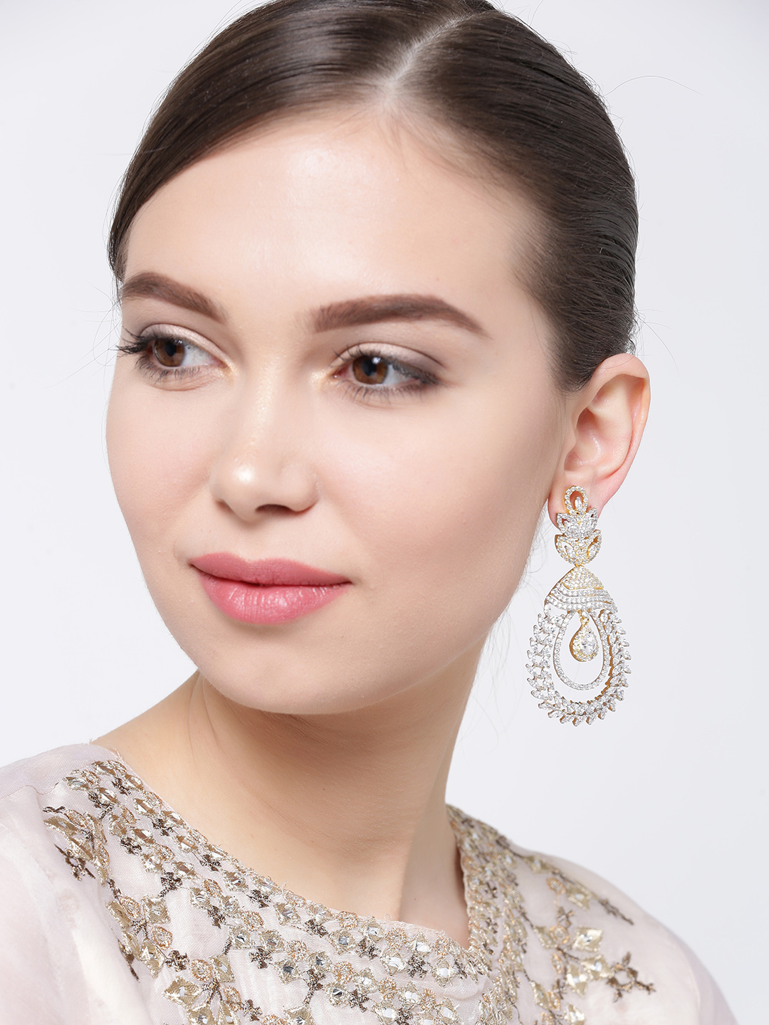 YouBella Gold-Plated Stone-Studded Drop Earrings